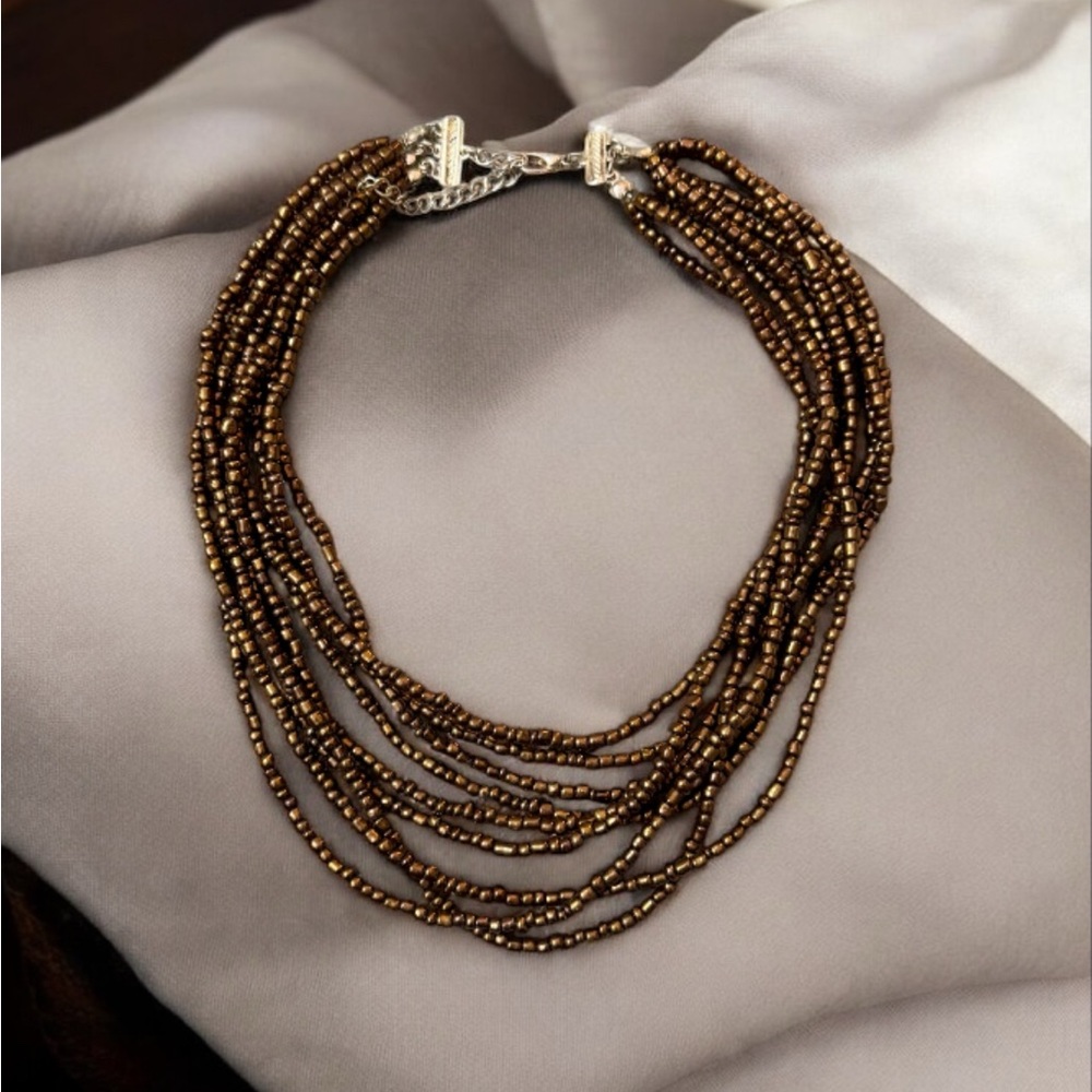 Elegant Shimmery Brown Copper Beaded Necklace